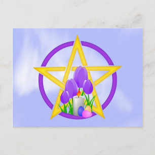 Carte Postale Pentagramme d'ostara doré et pourpre avec tulipes
