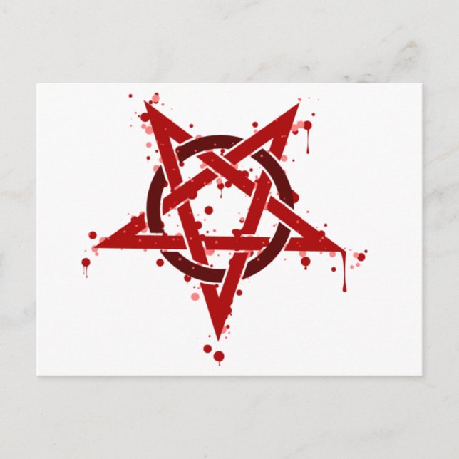Carte Postale Pentagramme tacheté Satanique rouge (Devant)