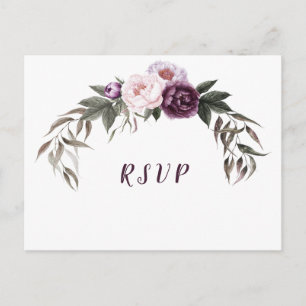 Carte Postale Peonies rose prune violette mariage RSVP