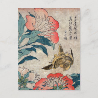 Carte Postale Peony et Canary, Hokusai
