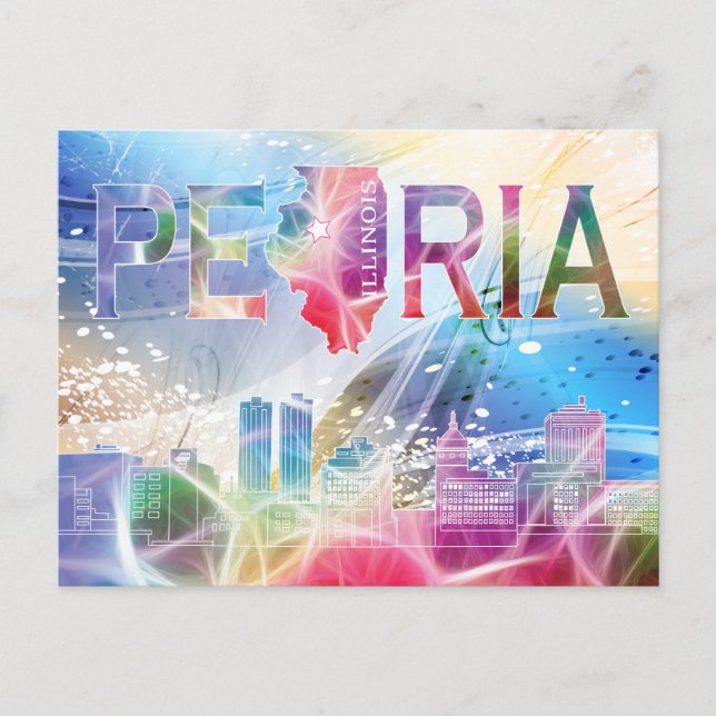Carte Postale Peoria, Illinois - Conception Colorée (Devant)