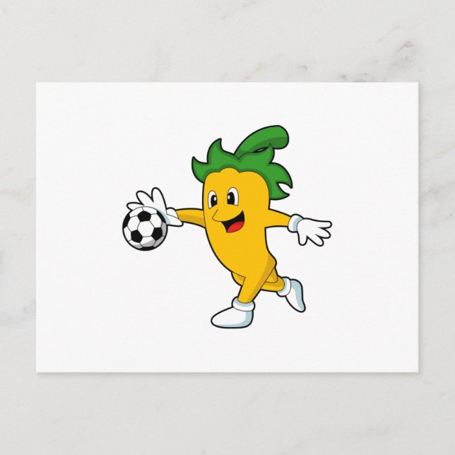 Carte Postale Pepper Vegan comme joueur de football avec Soccer. (Devant)