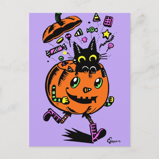 Carte Postale Peppy Citrouille et Kitty Halloween (Devant)