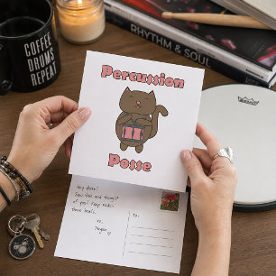 Carte Postale Percussion Posse Chat Drumming Mignon 
