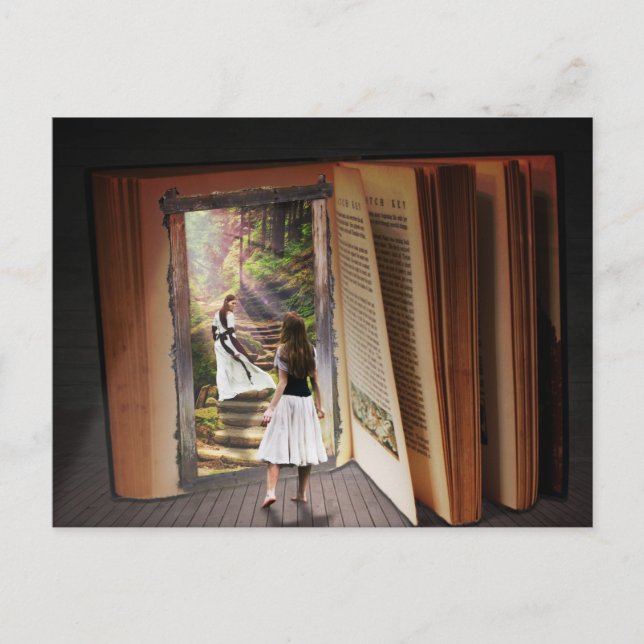 Carte Postale Perdre dans l'imagination en lisant un livre (Devant)