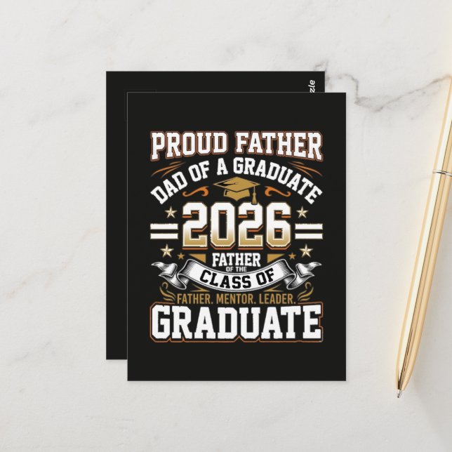 Carte Postale Père fier de la promotion 2026 diplômé (Devant/Arrière en situation)