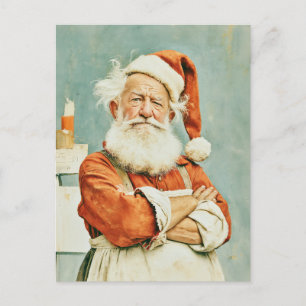 Carte Postale Père Noël à bout de souffle Portrait Vintage