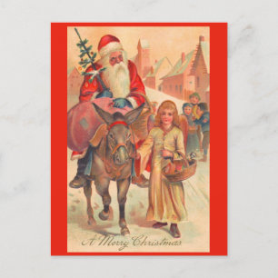 Carte Postale Père Noël à dos d'âne Joyeux Noël