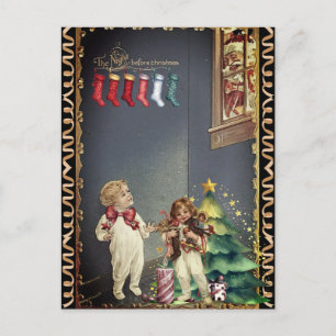 Carte Postale Père Noël à la fenêtre des enfants la veille de No