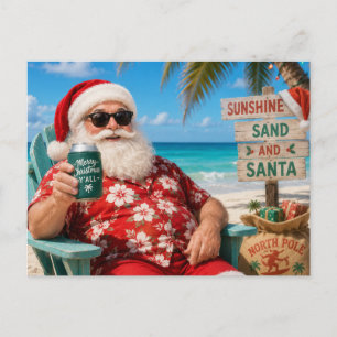 Carte Postale Père Noël à la fête de Noël vue sur la plage