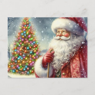 Carte Postale Père Noël à l'aquarelle vintage