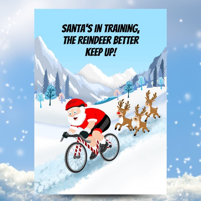 Carte Postale Père Noël à vélo avec des rennes (Créateur téléchargé)