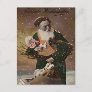 Carte Postale Père Noël allemand victorien vintage dans la neige