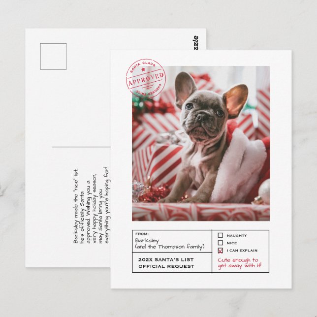 Carte Postale Père Noël Approuvée Naughty ou Nice (Devant / Derrière)