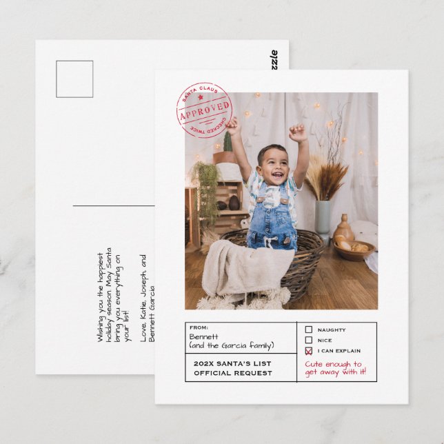 Carte Postale Père Noël Approuvée Naughty ou Nice (Devant / Derrière)