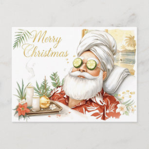 Carte Postale Père Noël au Spa avec Concombre Joyeux Noël