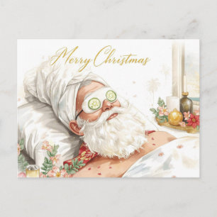 Carte Postale Père Noël au spa avec concombre Joyeux Noël