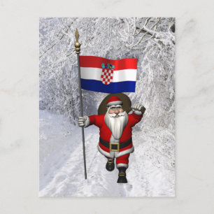 Carte Postale Père Noël Avec Drapeau De Croatie