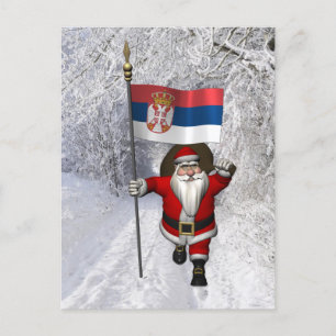 Carte Postale Père Noël Avec Drapeau De Serbie