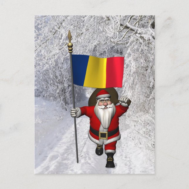 Carte Postale Père Noël Avec Drapeau Roumanie (Devant)