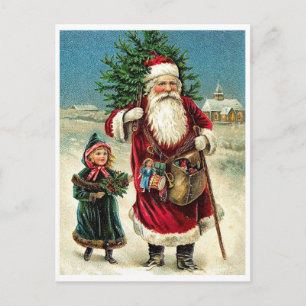 Carte Postale Père Noël avec petite fille, Joyeux Noël