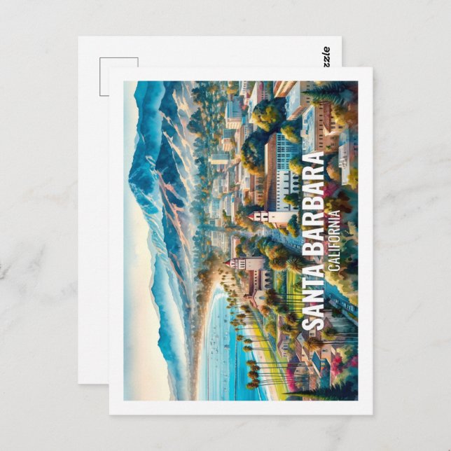 Carte Postale Père Noël Barbara California Famous Place aquarell (Devant / Derrière)