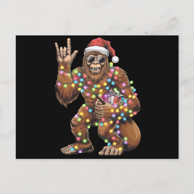 Carte Postale Père Noël Bigfoot lumières de Noël Rock amusant (Devant)