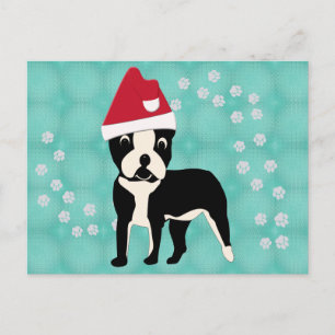 Carte Postale Père Noël Cartoon Boston Terrier