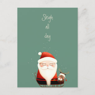 Carte Postale Père Noël Citation Drôle Traîneau Toute la Journée