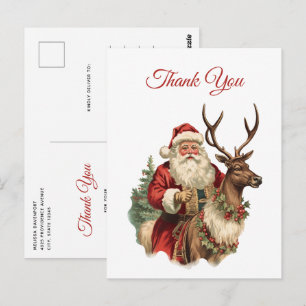 Carte Postale Père Noël classique chevauchant un renne Merci