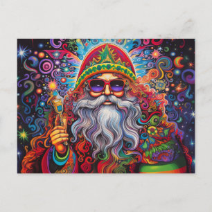 Carte Postale Père Noël coloré Hippy Art 