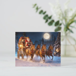 Carte Postale Père Noël Cowboy Country Western et diligence