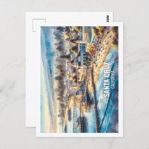 Carte Postale Père Noël Cruz California USA Famous Place aquarel