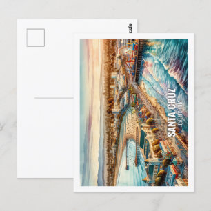 Carte Postale Père Noël Cruz California USA Famous Place aquarel