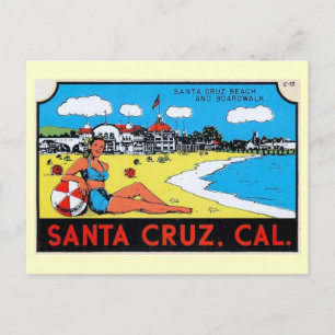 Carte Postale Père Noël Cruz, Californie Étiquette de bagages Vi