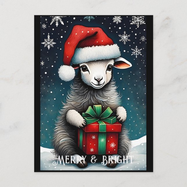 Carte Postale Père Noël Cute Baby Sheep Noël Cadeau de Noël (Devant)
