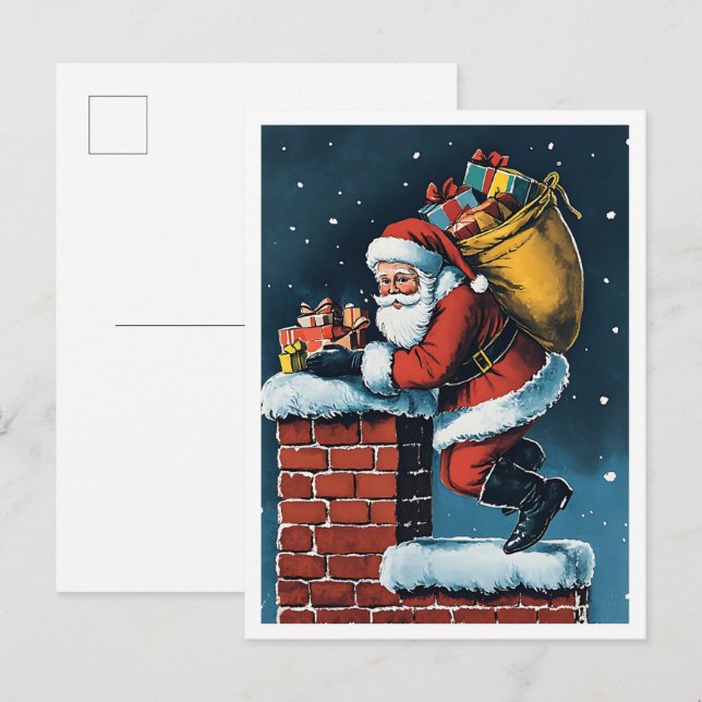 Carte Postale Père Noël de Noël vintage nostalgique (Devant / Derrière)