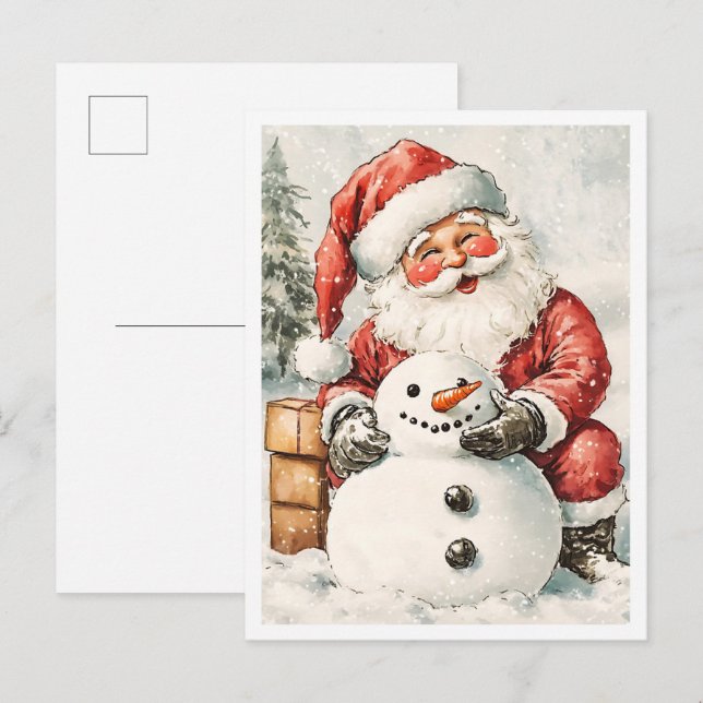 Carte Postale Père Noël de Noël vintage nostalgique (Devant / Derrière)