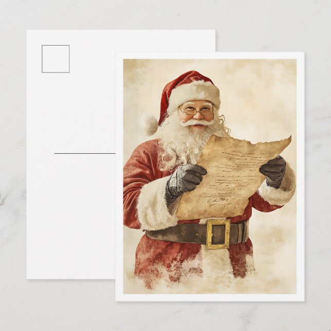 Carte Postale Père Noël de Noël vintage nostalgique (Devant / Derrière)