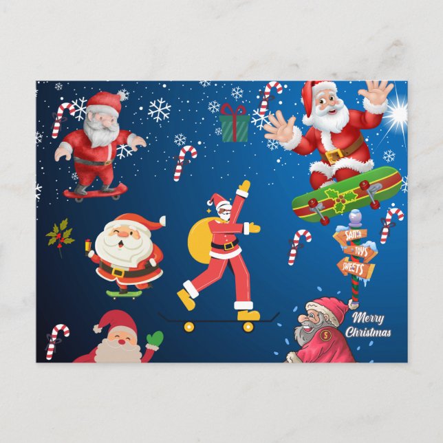 Carte Postale Père Noël de patinage (Devant)