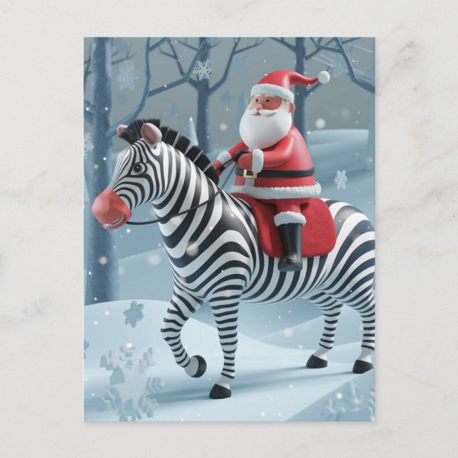 Carte Postale Père Noël drôle et Zebra (Devant)