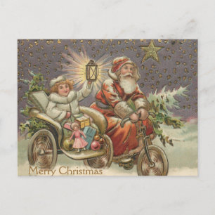 Carte Postale Père Noël en moto Vintage Joyeux Noël