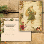 Carte Postale Père Noël en Neige avec Roses & Musique<br><div class="desc">Belle conception de collage de vacances avec l'éphémère de Noël vintage, y compris le Père Noël à la robe verte avec des notes musicales, cloches en laiton, pin, rose et saint sur grungy arrière - plan parchemin en or affaissé avec pin gravé et subtile flocons de neige. Le verso comporte...</div>