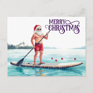 Carte Postale Père Noël en paddle — Noël côtier de vacances de N