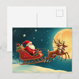 Carte Postale Père Noël en traîneau