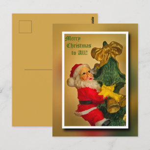 Carte Postale Père Noël Escalade l'arbre de Noël - Vintage