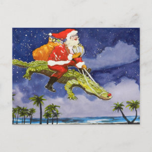 Carte Postale père Noël et Alligator