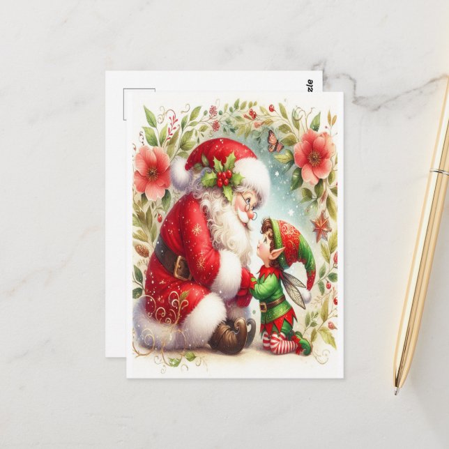 Carte Postale Père Noël Et Elf 6 (Devant/Arrière en situation)