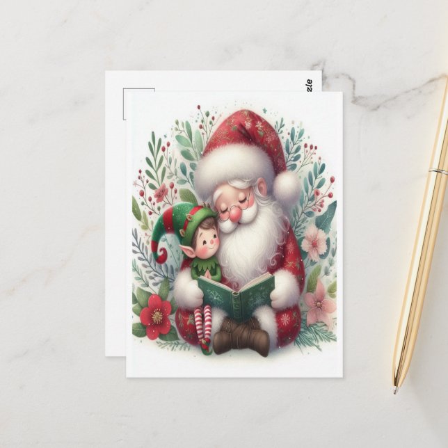 Carte Postale Père Noël et Elfe 3 (Devant/Arrière en situation)