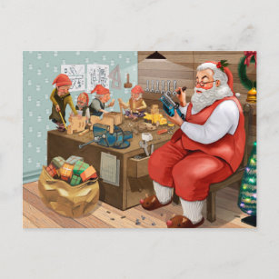 Carte Postale Père Noël Et Elfes Fabriquent Des Jouets   Noël